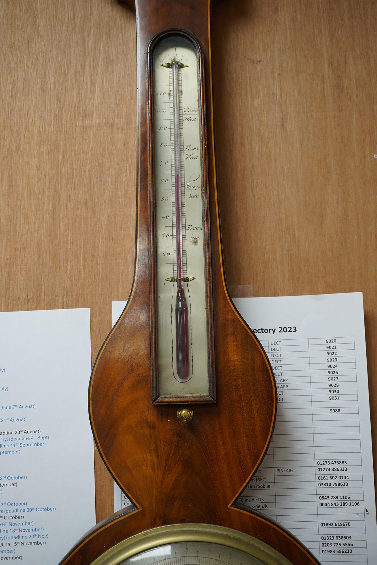 A mahogany banjo barometer with box stringing by Fr. Amadio & Son, London, 97cm high. Condition - fair to good, untested